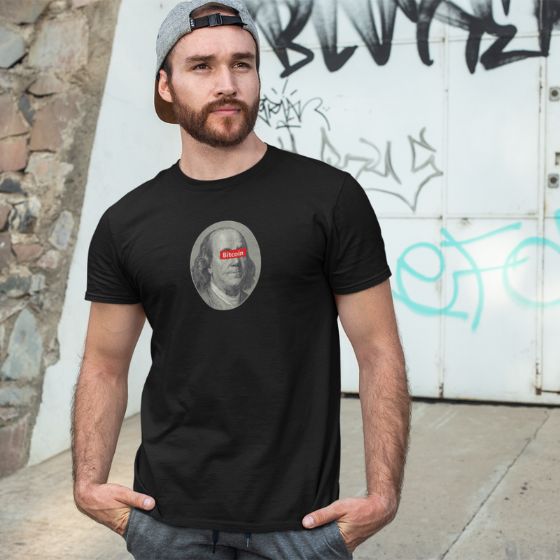 Camiseta "Bitcoin with Benjamin Franklin"