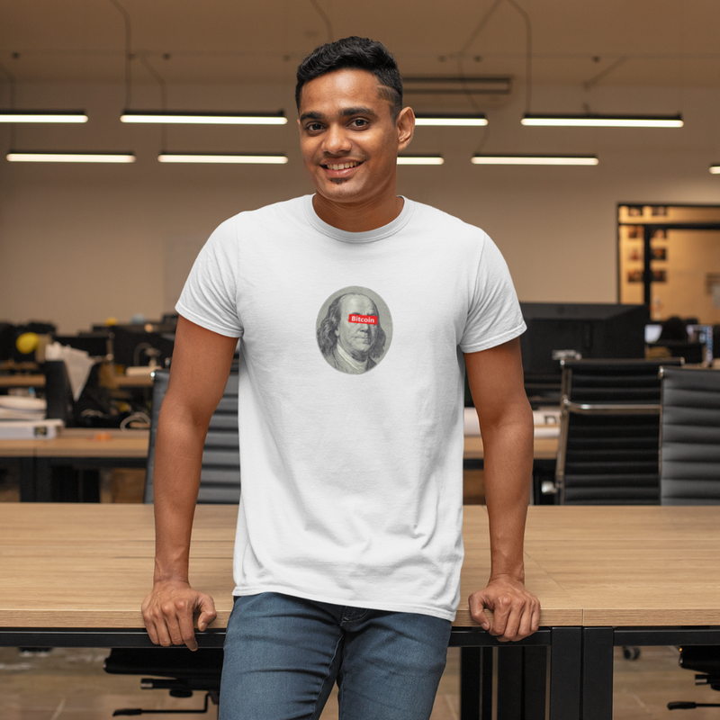 Camiseta "Bitcoin with Benjamin Franklin"