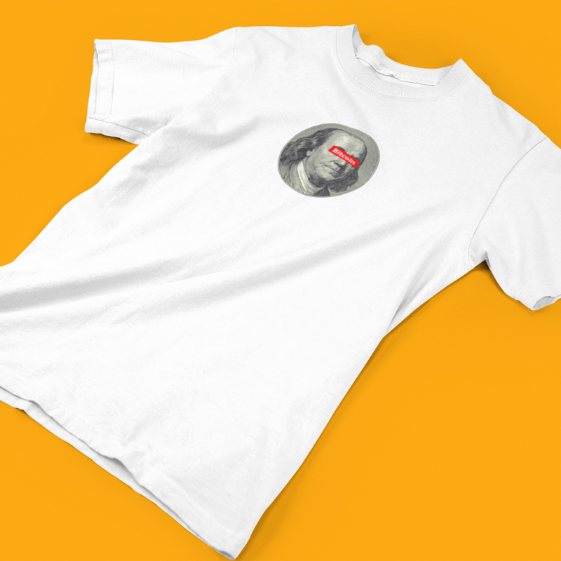 Camiseta "Bitcoin with Benjamin Franklin"