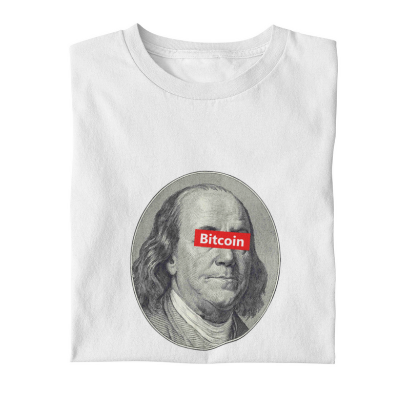 Camiseta "Bitcoin with Benjamin Franklin"