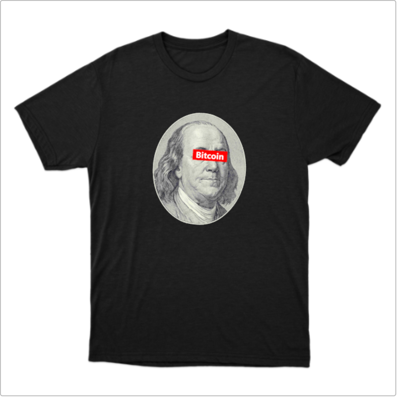 Camiseta "Bitcoin with Benjamin Franklin"